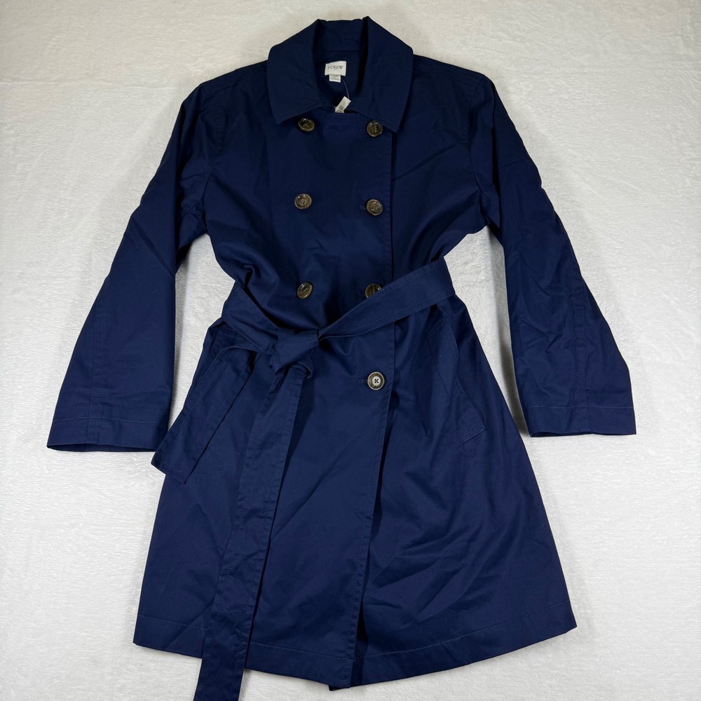 J.Crew Womens Navy Blue Double Breasted Trench Coat BO623 Petite 10P NWT